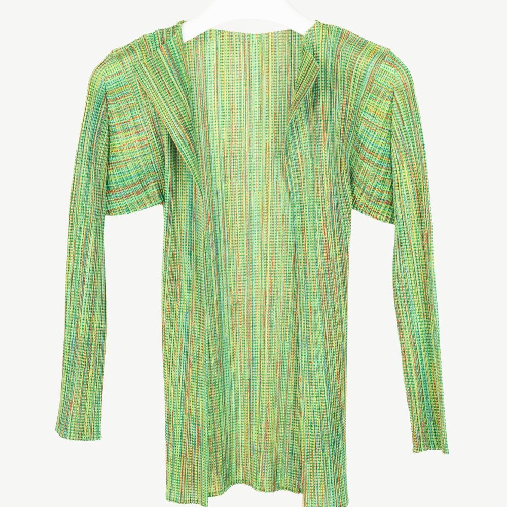 Pleats Please Issey Miyake Green Pixel-Print Open-Front Cardigan